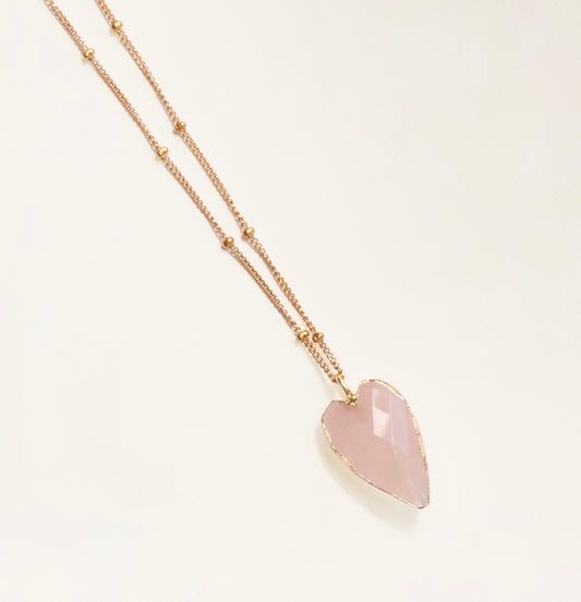 Rose Quartz mini heart necklace