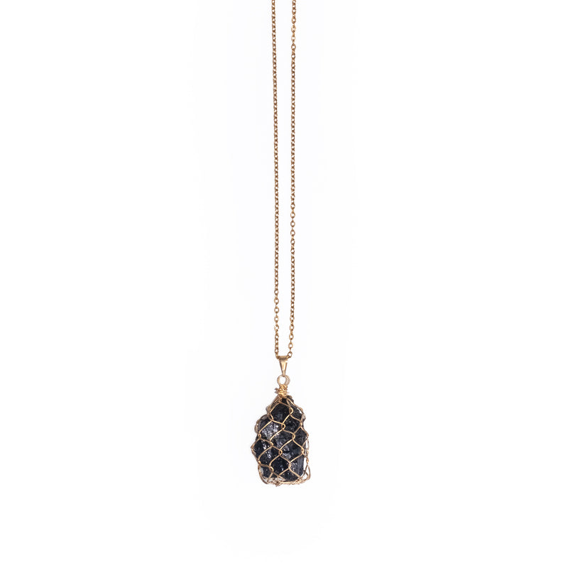 Black Tourmaline Basket Pendant Necklace