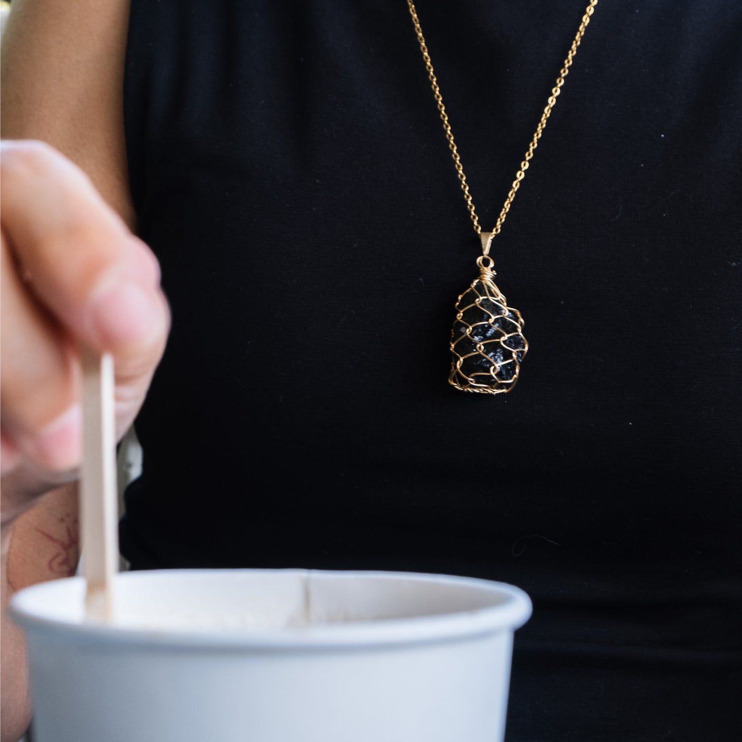 Black Tourmaline Basket Pendant Necklace