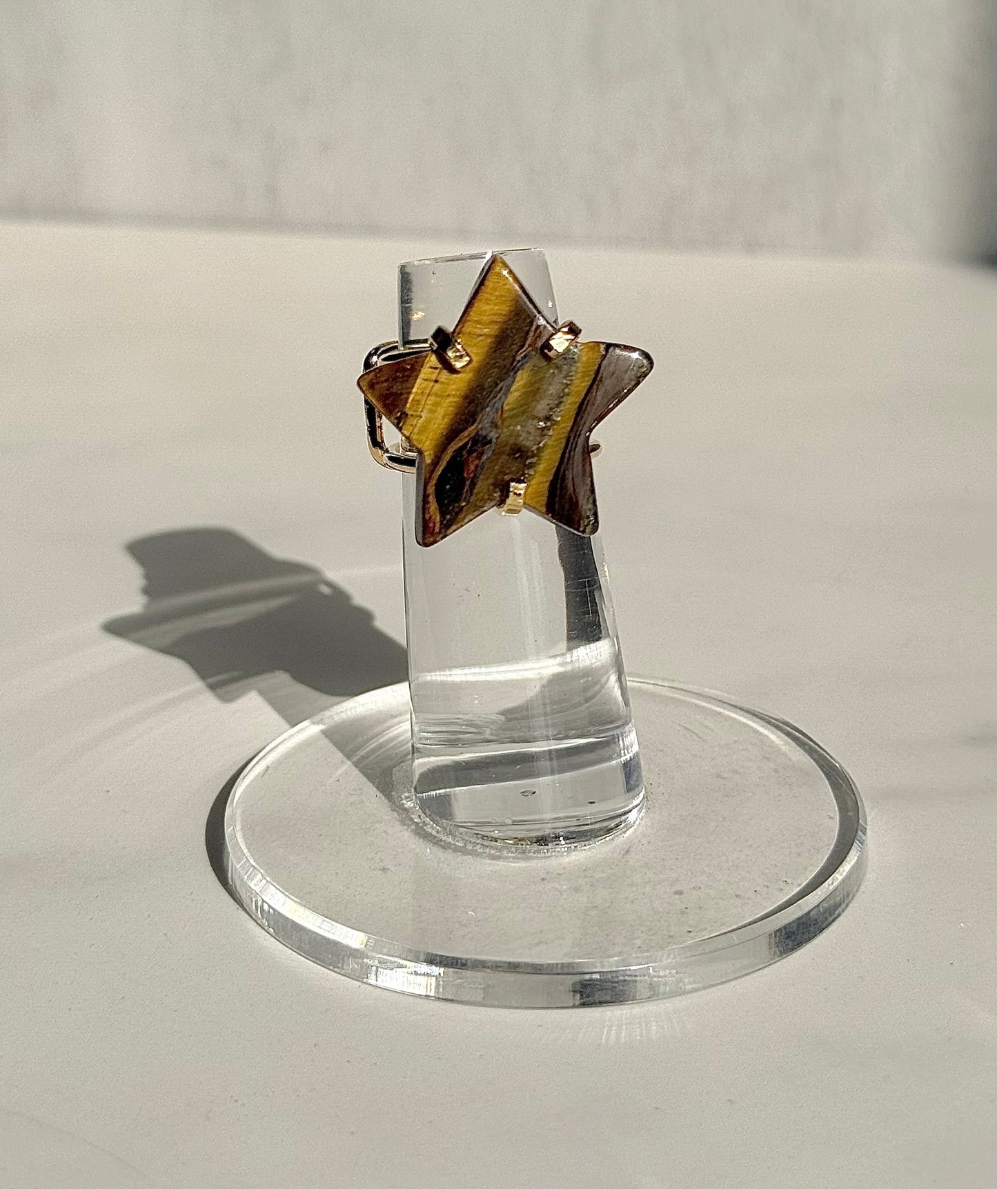 Star-shaped Tigers Eye adjustable ring