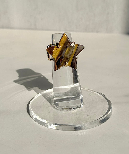 Star-shaped Tigers Eye adjustable ring