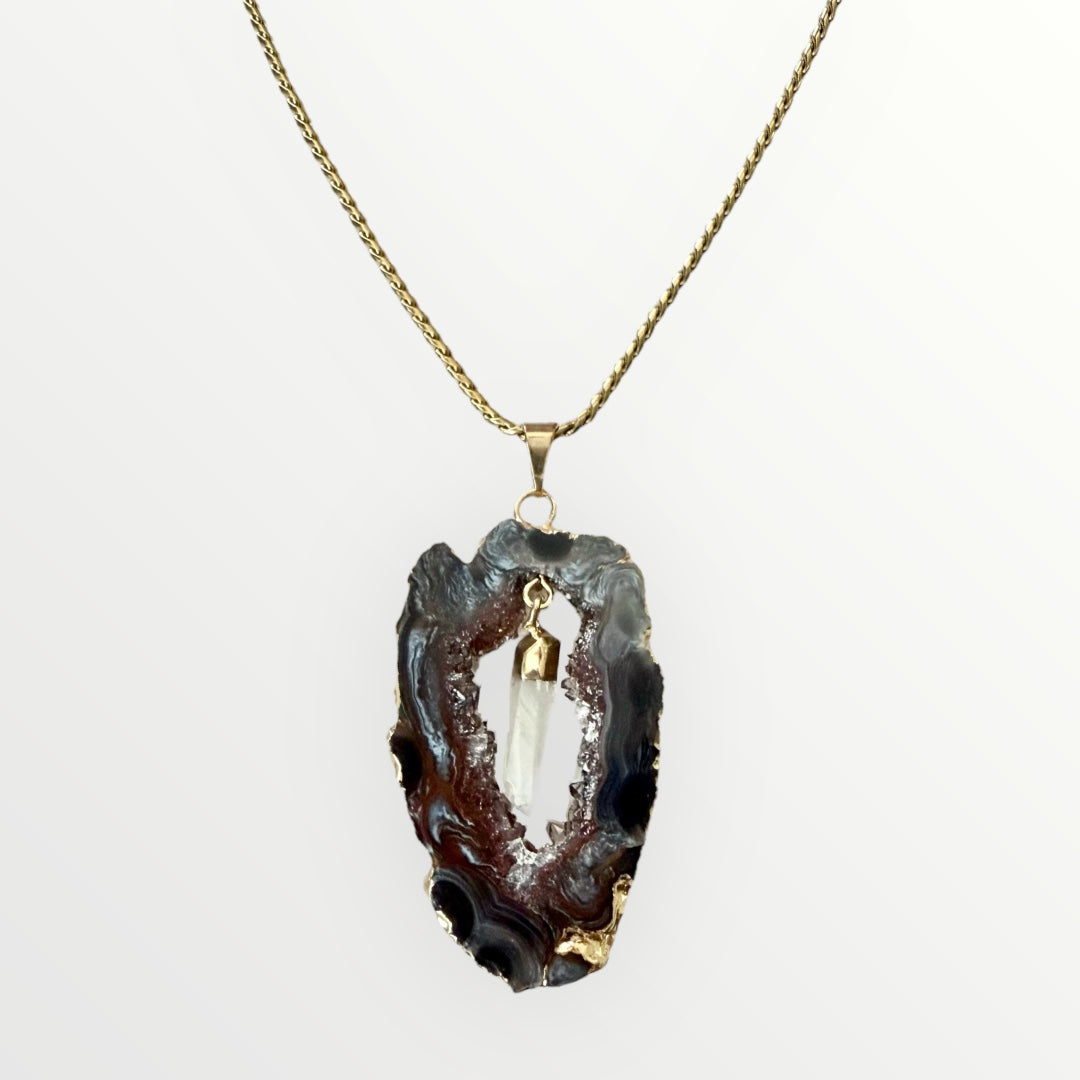 Dangling Crystal Agate Pendant Necklace